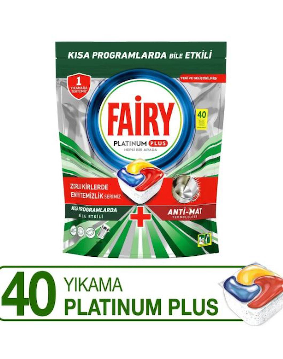 Fairy Platinum Plus Bulaşık Makinesi Deterjanı Kapsülü / Tableti; 40 Yıkama Limon Kokulu