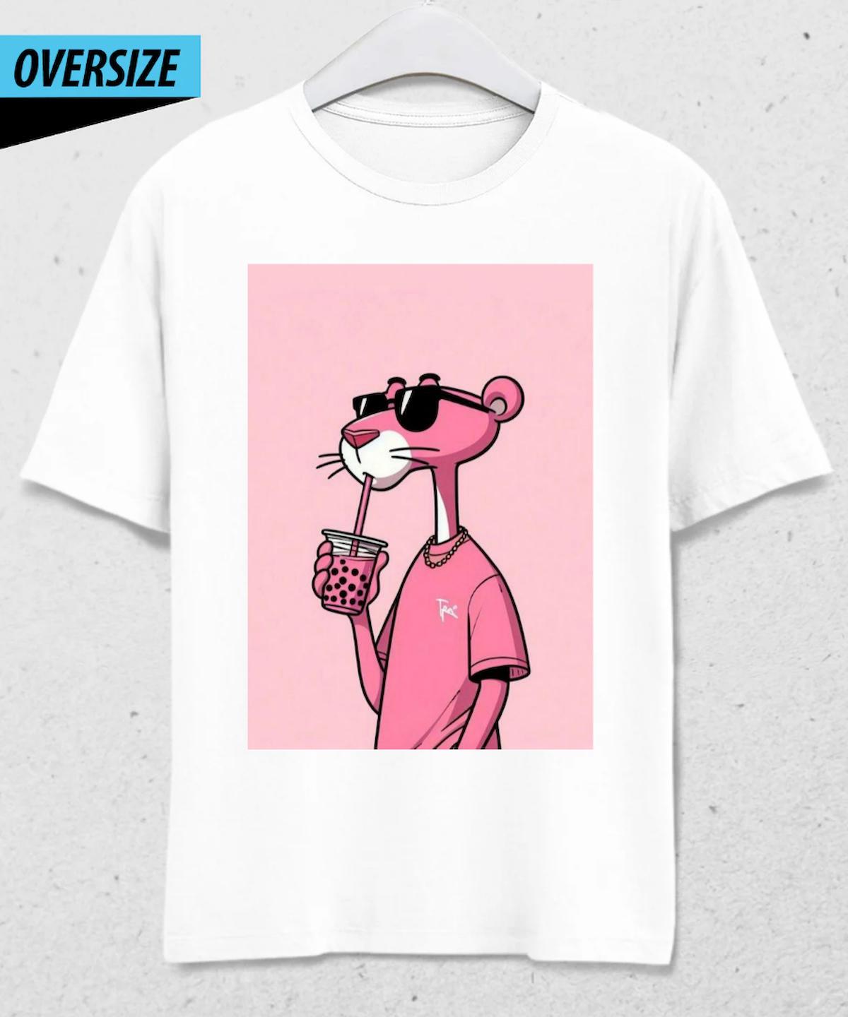 Pink Panther Oversize Tişört Beyaz (M Beden)