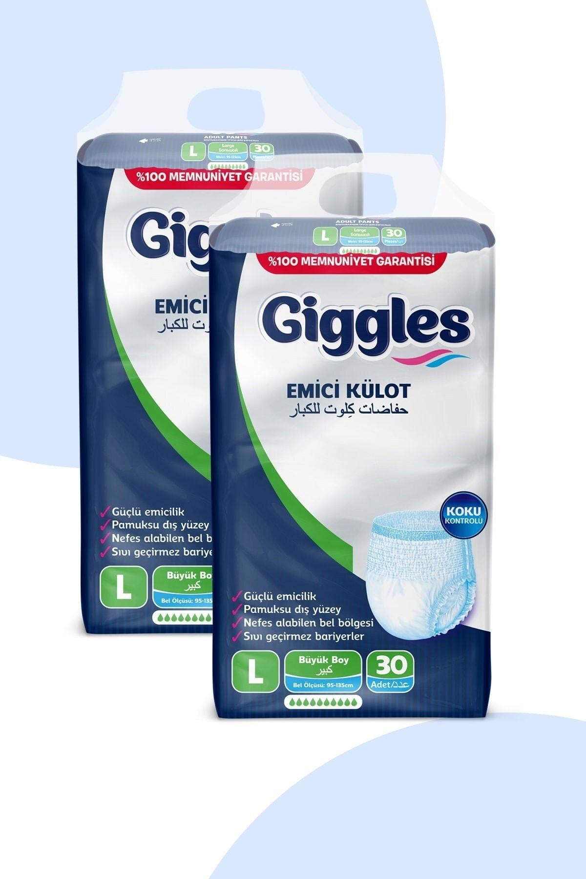 GIGGLES Yetişkin Emici Külot Bez Büyük Boy (large) 30'lu 2 Paket (60 Adet) Bel Boy 100-150 Cm