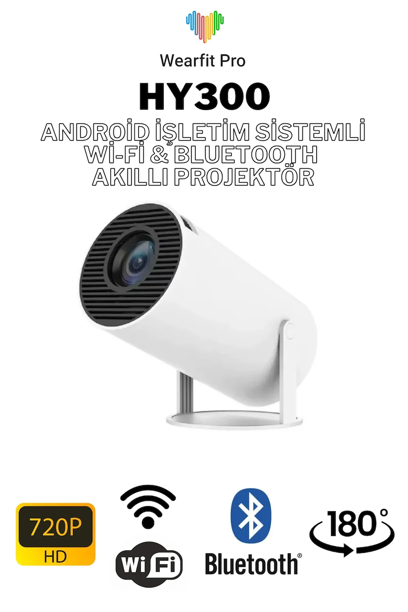 HY300 Lite 180 Derece Dönebilen Wifi & Bluetoohlu Taşınabilir Android Projeksiyon Cihazı Projektör