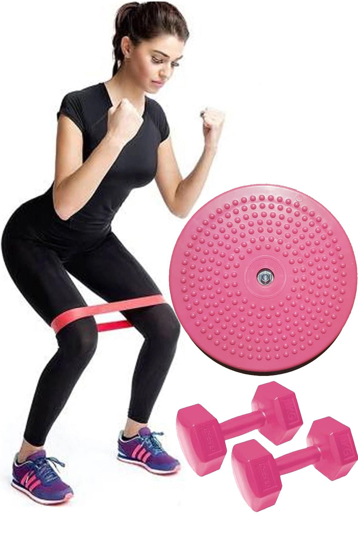 Twister Disk Bel Inceltici Dönen Disc + Squat Aerobik Pilates Bandı Lastiği + 1 Kg Dambıl Plates Set