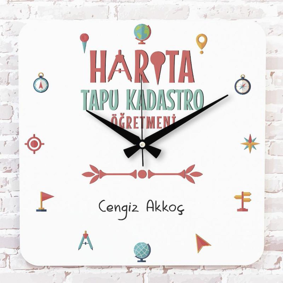 Harita Tapu Kadastro Öğretmenine Öğretmenine Hediye Ahşap Saat 33cm KA01-1047