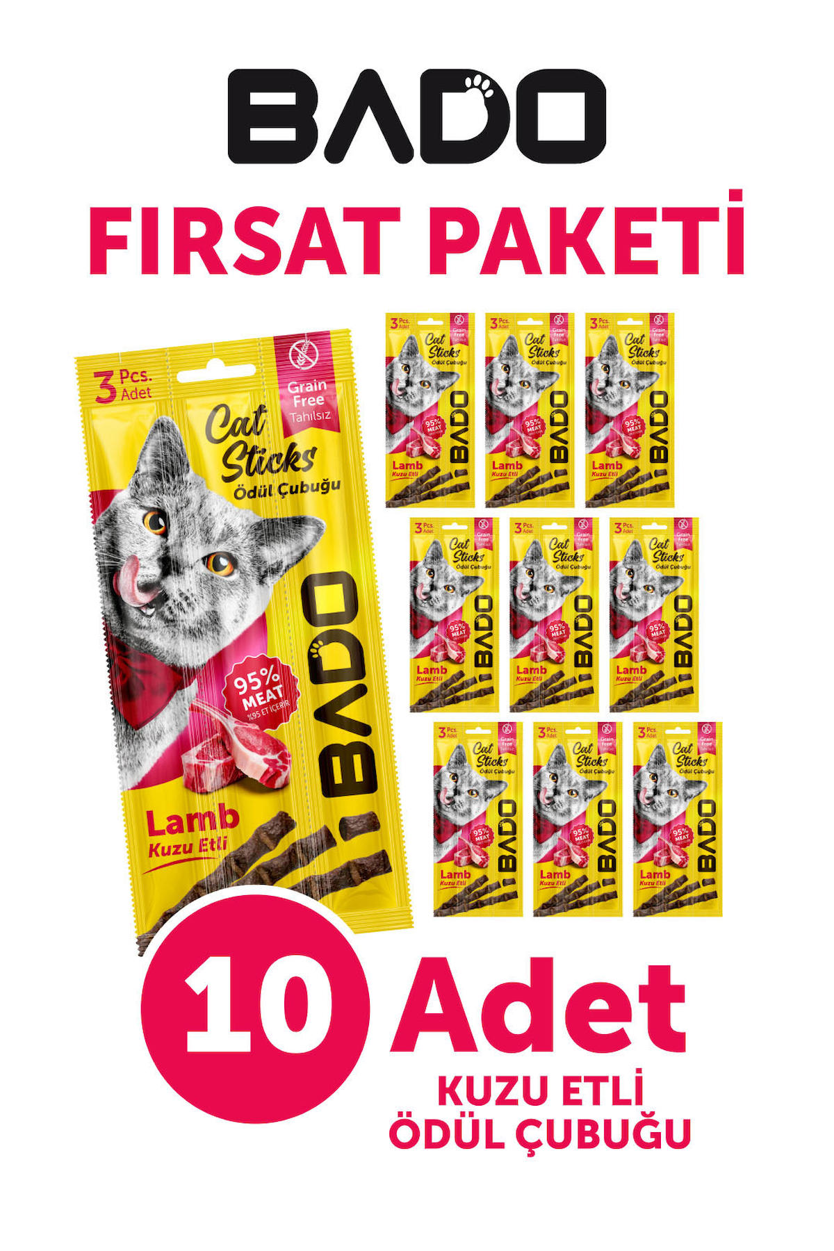 Bado Kedi Ödül Çubuğu Kuzu Etli 3x5gr 10Lu