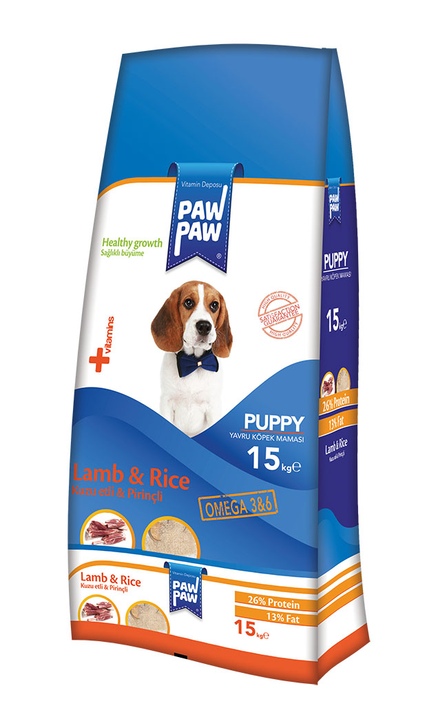 Paw Paw Kuzu Etli-Pirinçli Büyük Irk Yavru Kuru Köpek Maması 15 kg