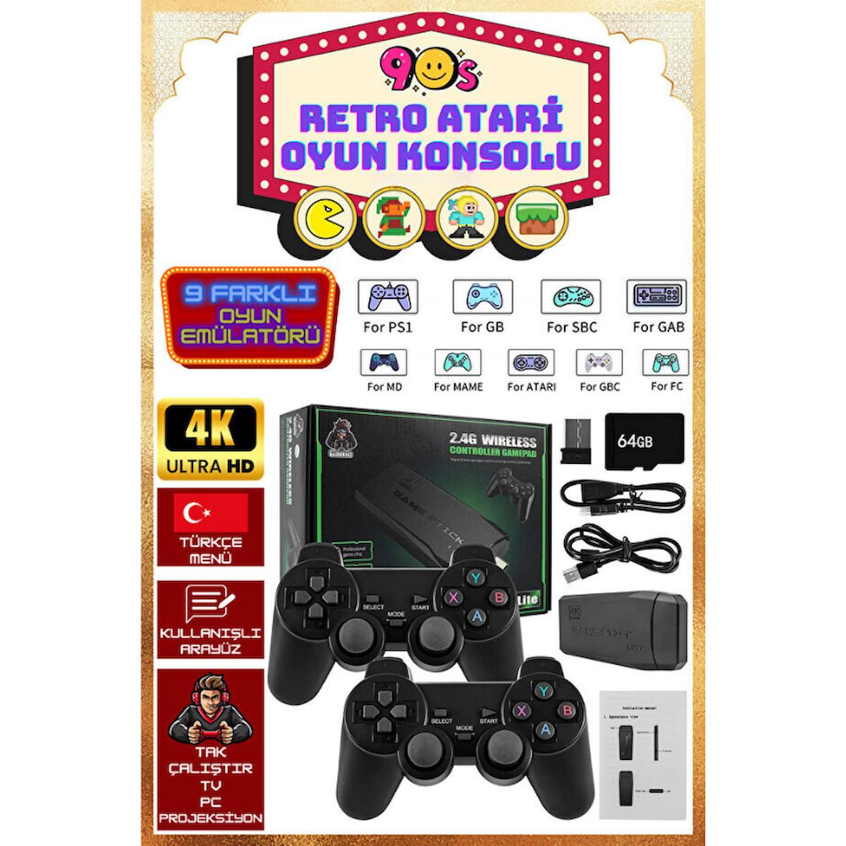 Taşınabilir 2.4G Kablosuz Çift Kollu 20000 Atari Oyunlu Oyun Konsolu 4K Game Stick Retro Oyun Konsol