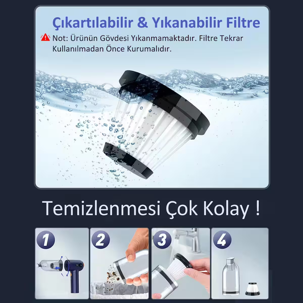 Şarjlı Araç Süpürgesi 3 Kademeli Süper Çekim Gücü 2in1 18.000PA Çekim ve Üfleme Ev-Araç-Kamp Yedek Filtre Hediyeli - Neo