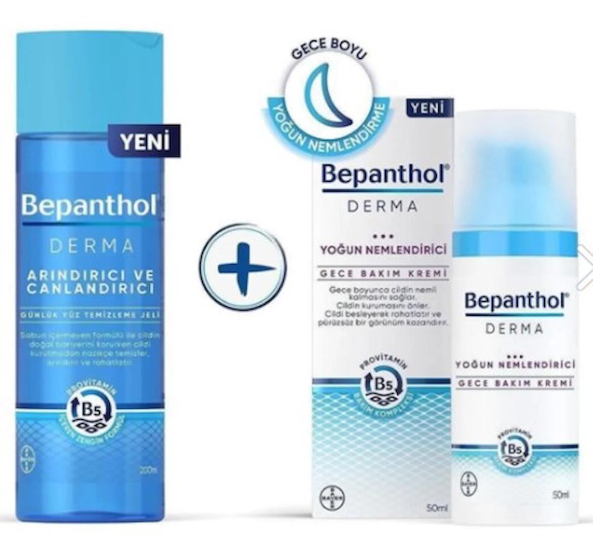 Bepanthol Derma Nemlendirici & Besleyici Gece Bakım Kremi 50 ml + Bepanthol Derma Arındırıcı ve Canlandırıcı Yüz Temizleme Jeli 200 ml