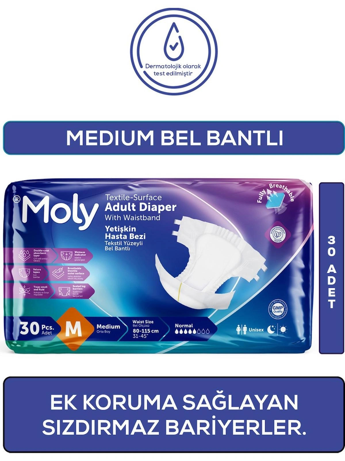 Moly Bel Bantlı Hasta Bezi Medium 30'lu