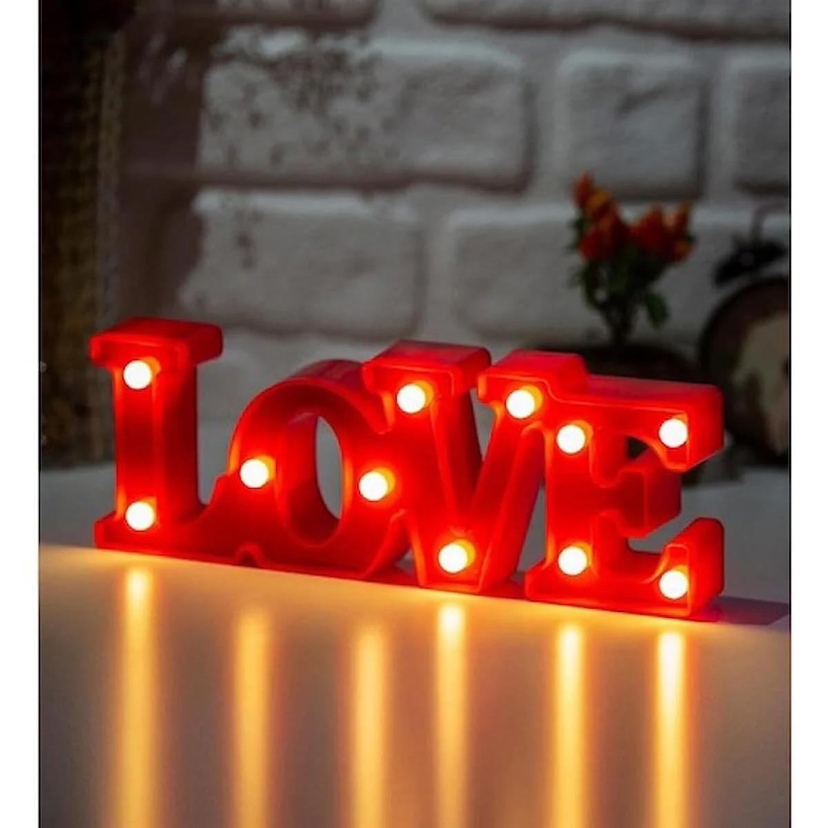 Mobgift LED Işıklı Love Yazılı Gece Lambası - KIRMIZI