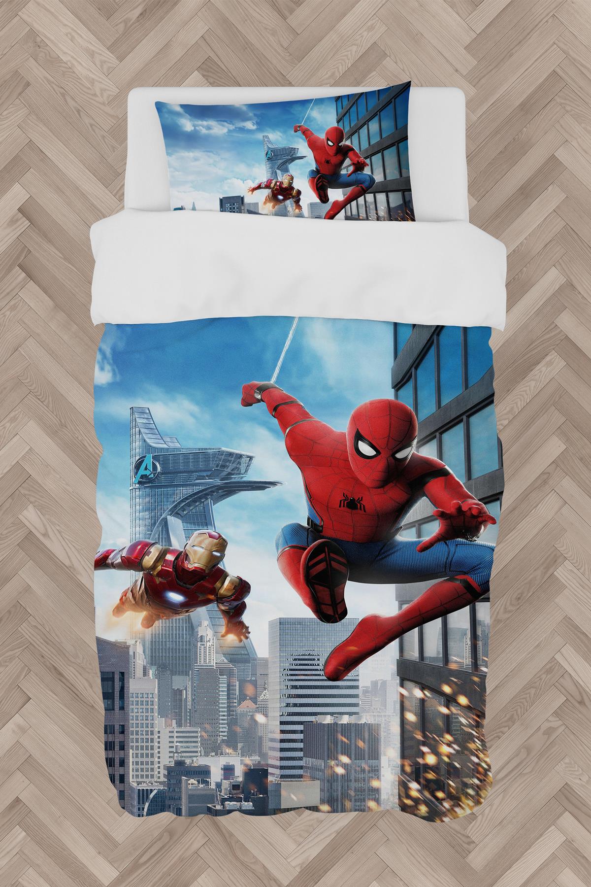 MEKTA HOME BEBEK VE ÇOCUK ODASI Iron Man ve Spider Man Desenli Nevresim Takımı