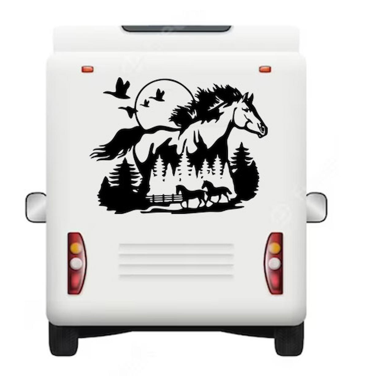 120 x 92 cm Doğa Manzara ve Atlar Karavan Sticker. Off Road Çıkartmaları