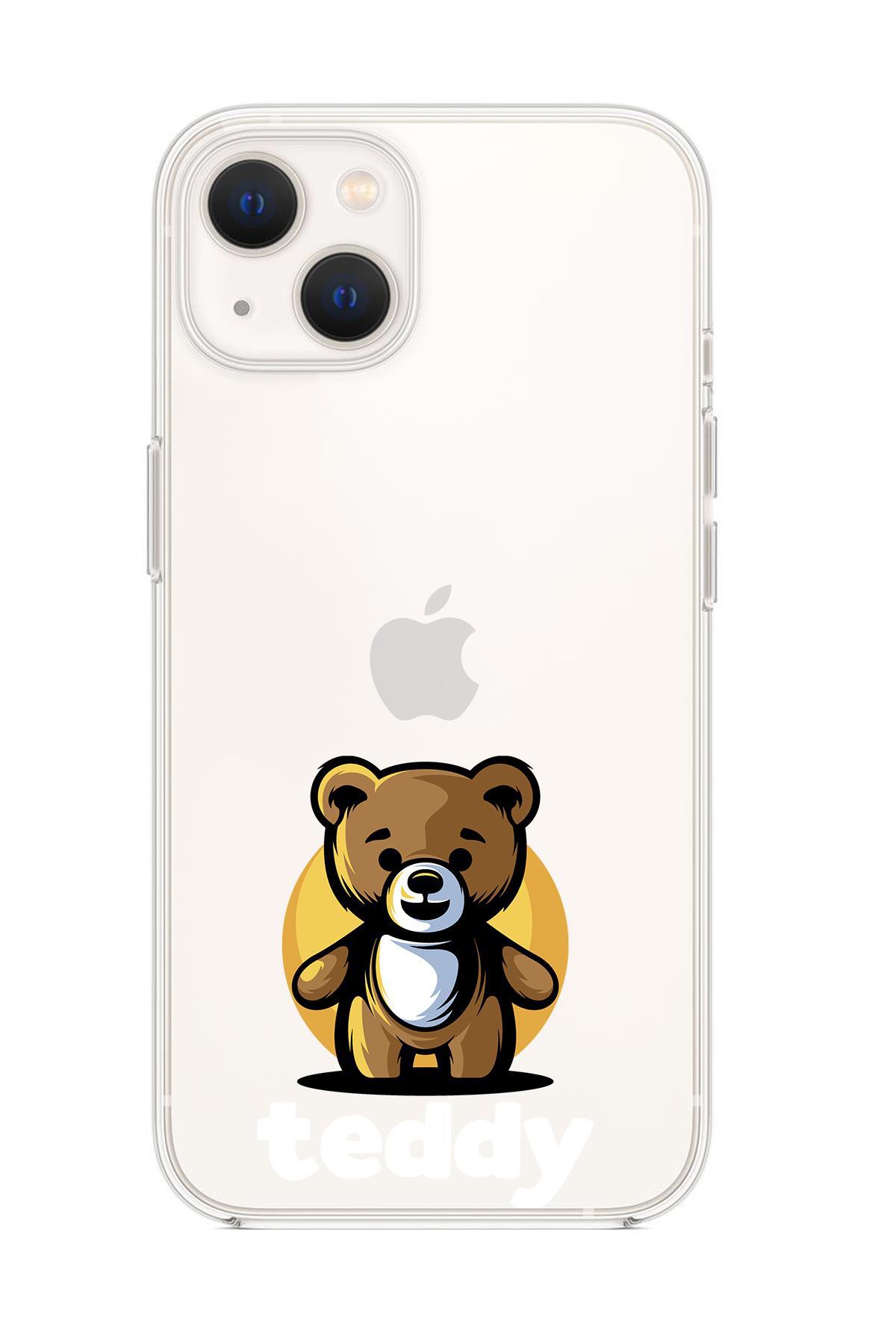 iPhone 13 Mini Teddy Desenli Premium Silikonlu Şeffaf Telefon Kılıfı