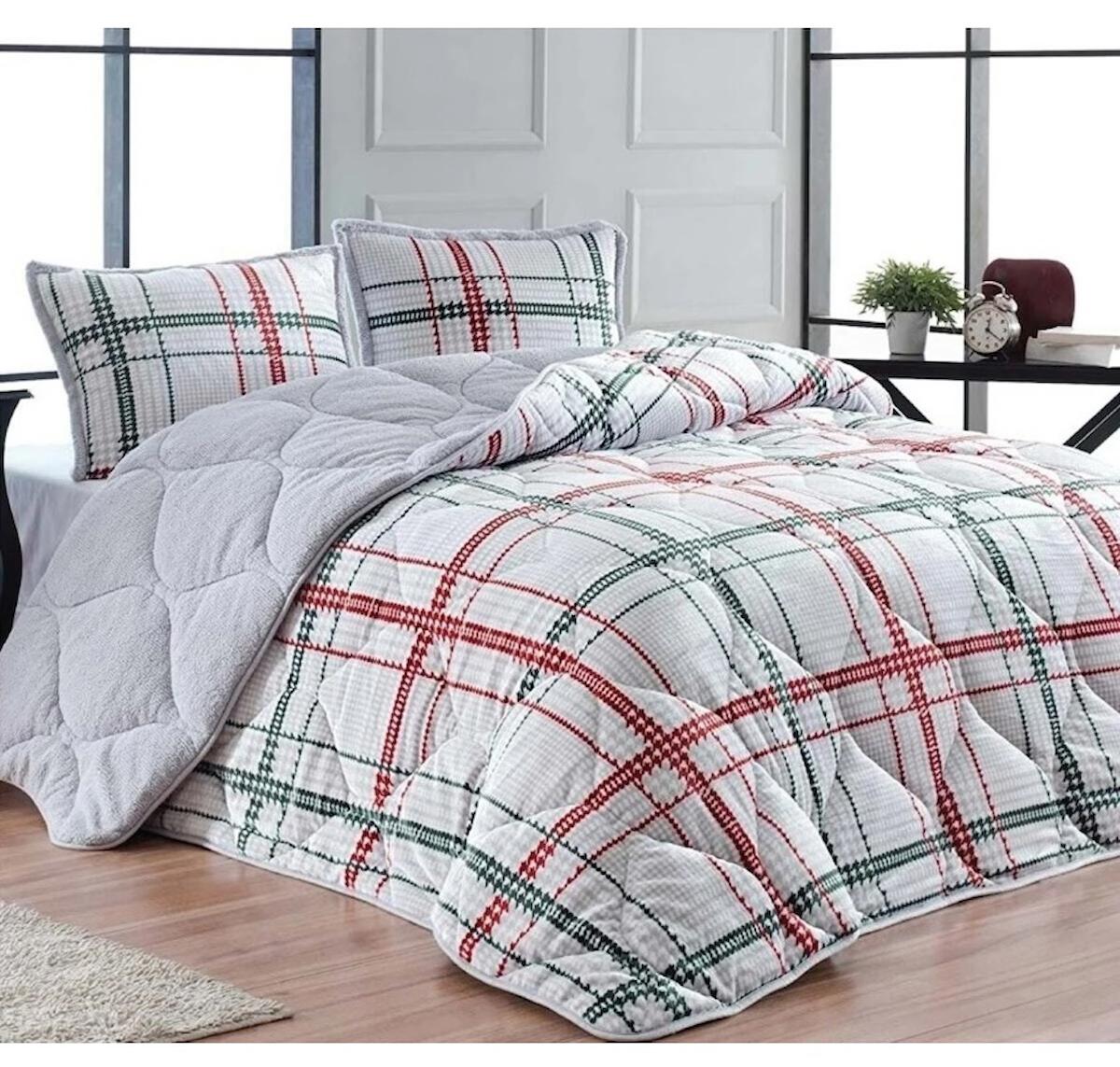 Merinos Comforter Set, Çift Kişilik Yorgan+Yastık Kılıfı - Elba Gri Kırmızı