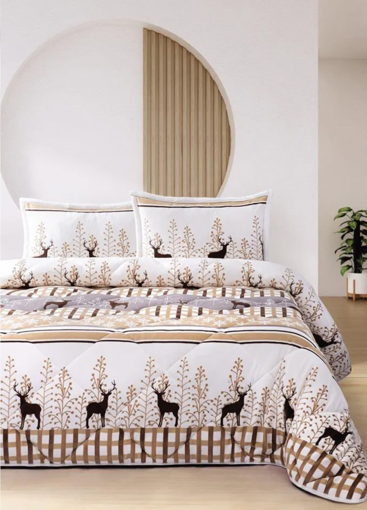 Merinos Comforter Set, Çift Kişilik Yorgan Seti (220x240)-Deer Bej