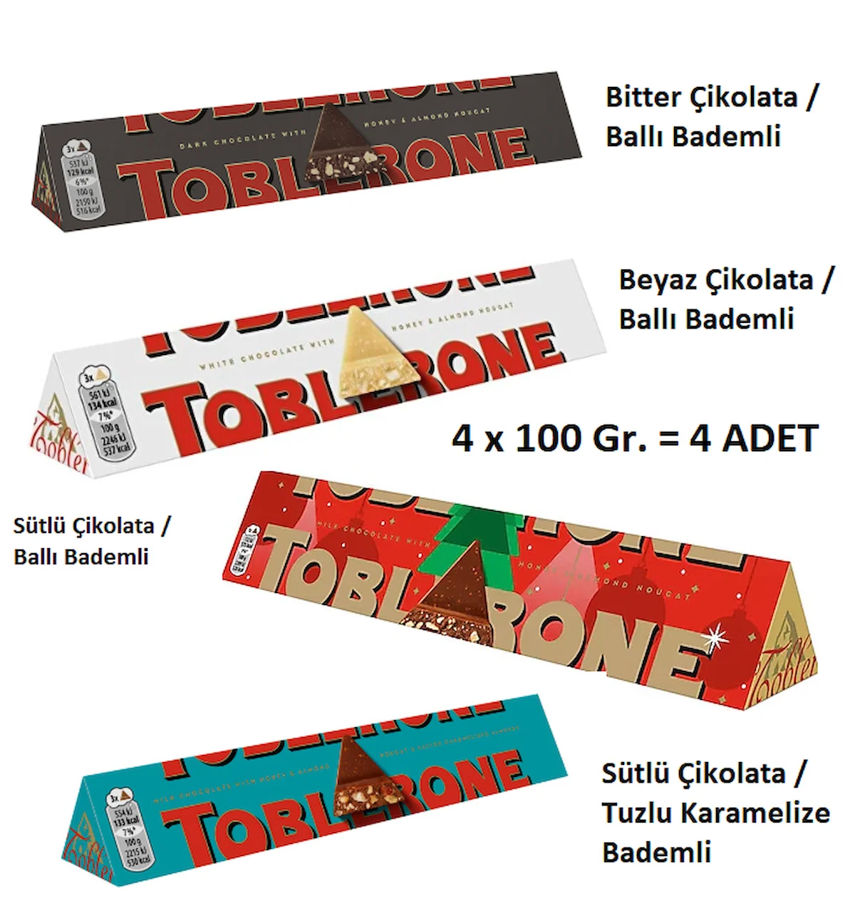 Toblerone İsveç Çikolata 100 G x 4 Adet 