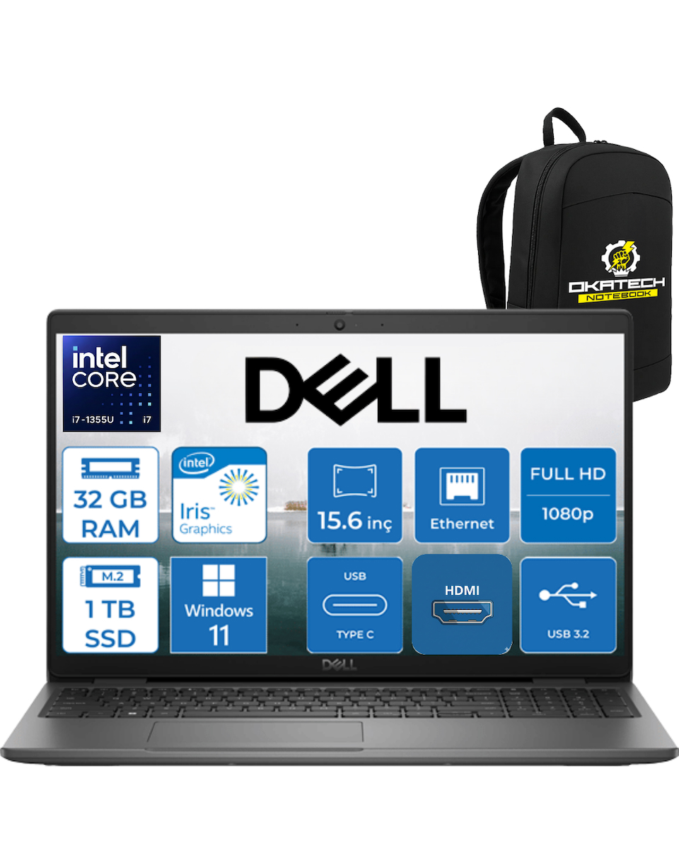 VOSTRO 3530 Intel Core i7-1355U 32 GB RAM DDR4 1 TB SSD 15.6″ 120 HRZ FULLHD W11PRO TAŞINABİLİR BİLGİSAYAR + OKATECH ÇANTA N1601PVNB3530UOKATECH11
