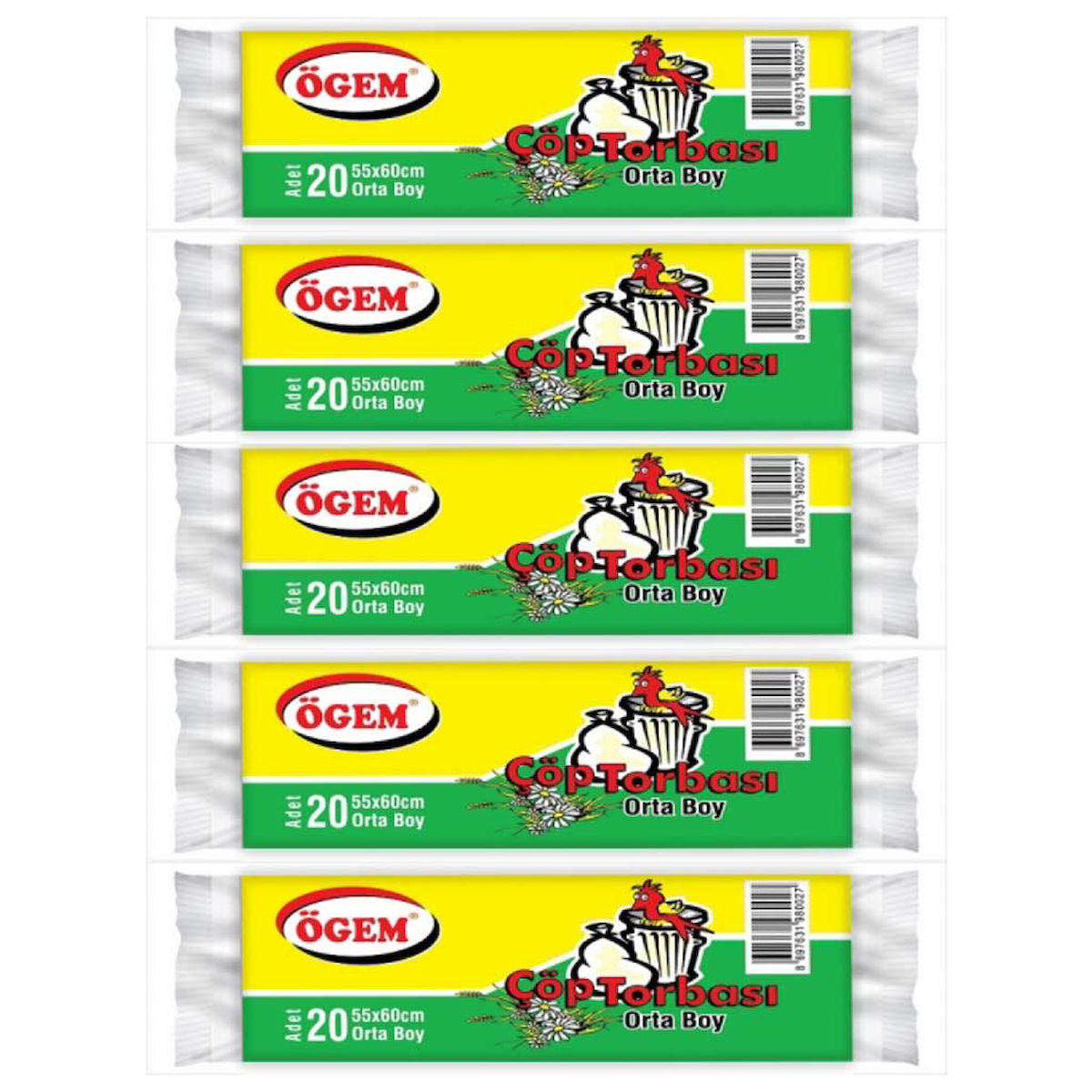 Orta Boy Çöp Poşeti (55 x 60 cm) 20 Li Rulo x 5 Paket Çöp Torbası Siyah