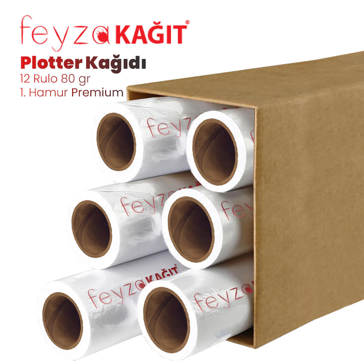 Feyza Kağıt 1.Hamur Premium Opak 80 gr Plotter (Çizim) Kağıdı 31cm x 50mt (12 Rulo)