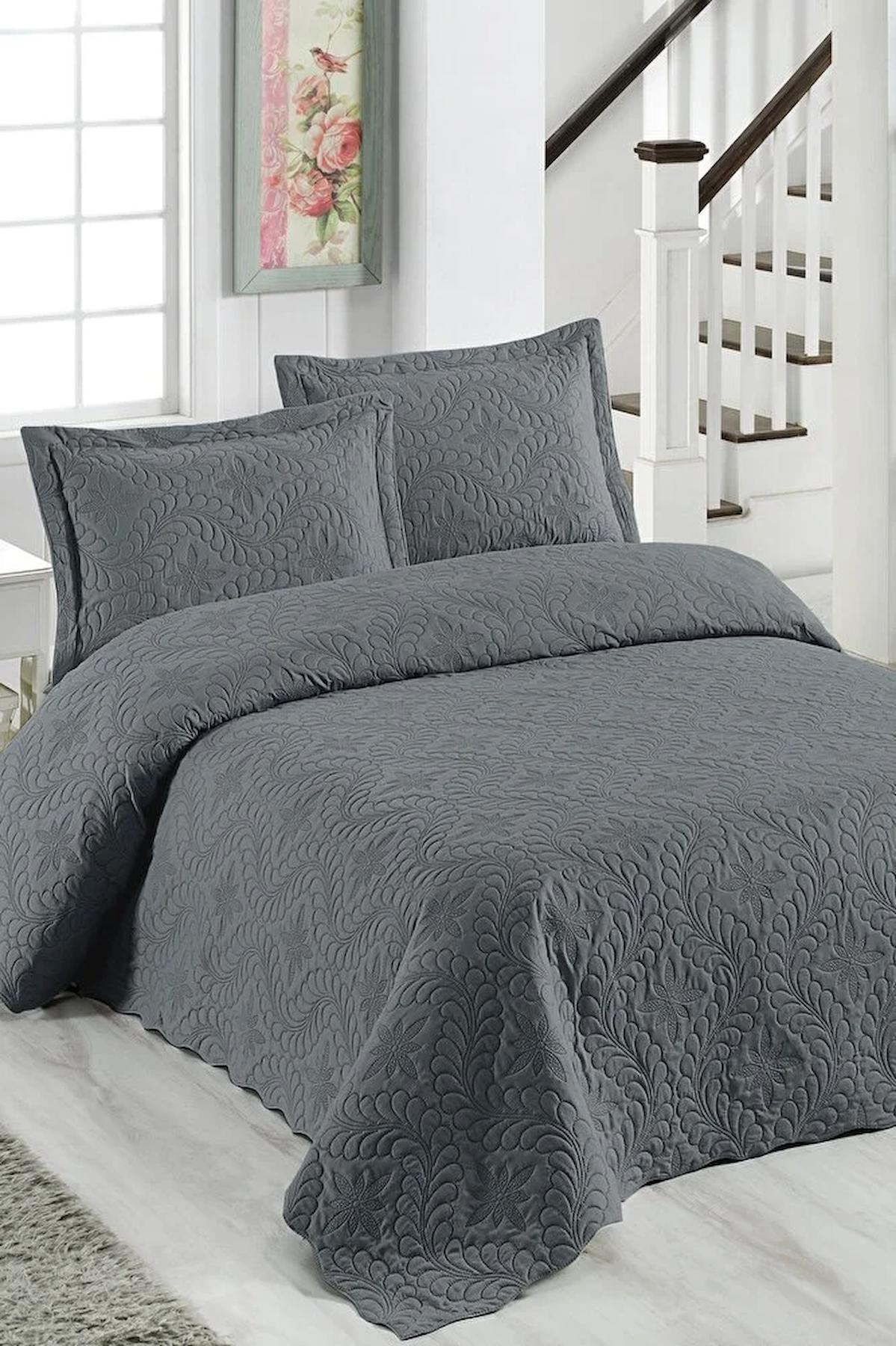 Çift Kişilik Microfiber Kapitone Yatak Örtüsü Ivy Antrasit