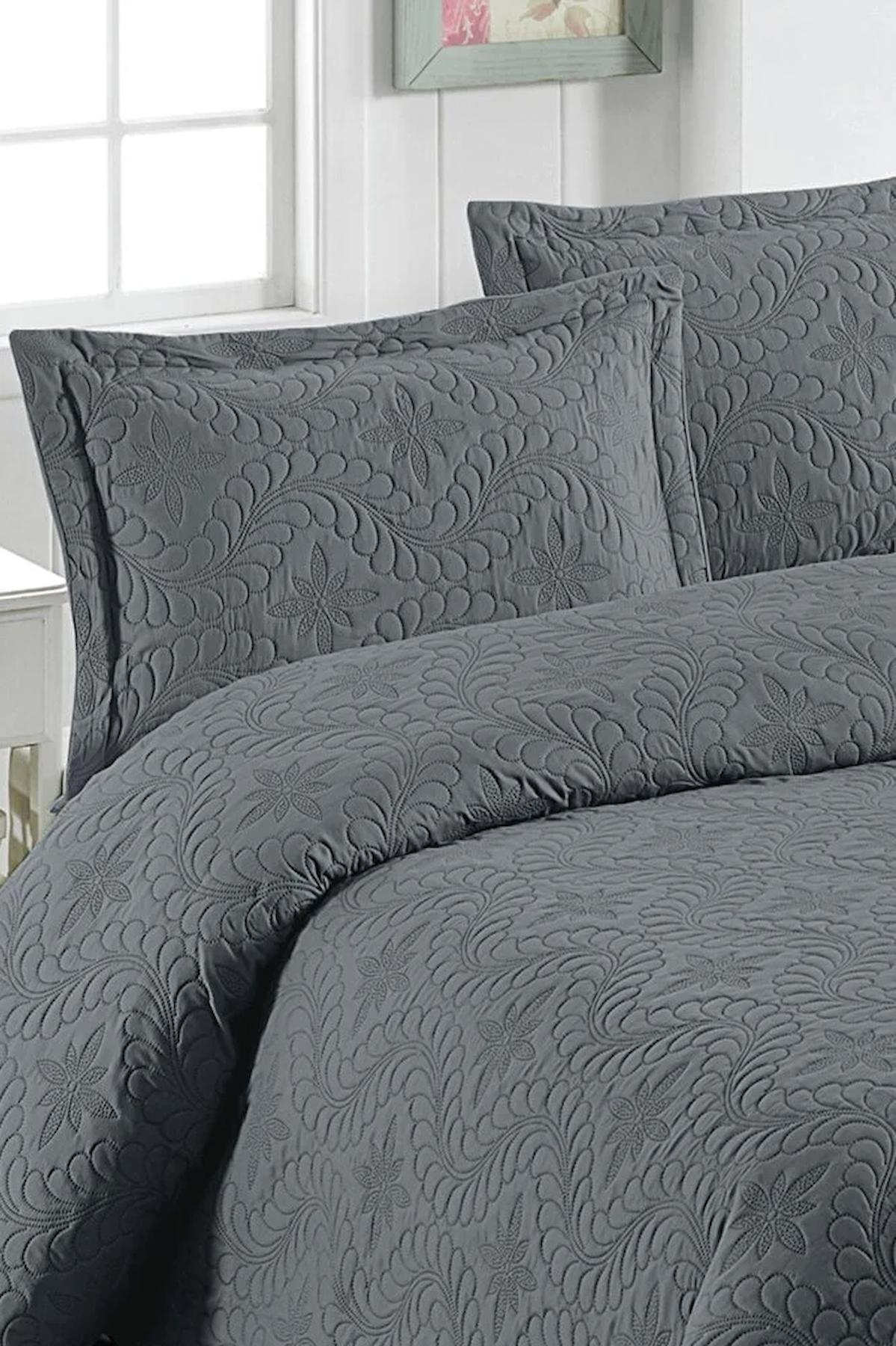 Çift Kişilik Microfiber Kapitone Yatak Örtüsü Ivy Antrasit