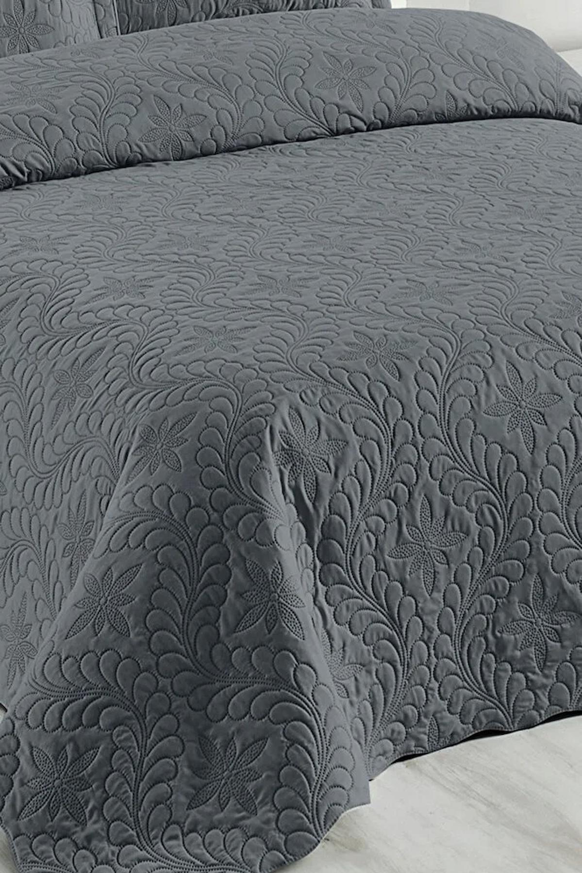 Çift Kişilik Microfiber Kapitone Yatak Örtüsü Ivy Antrasit