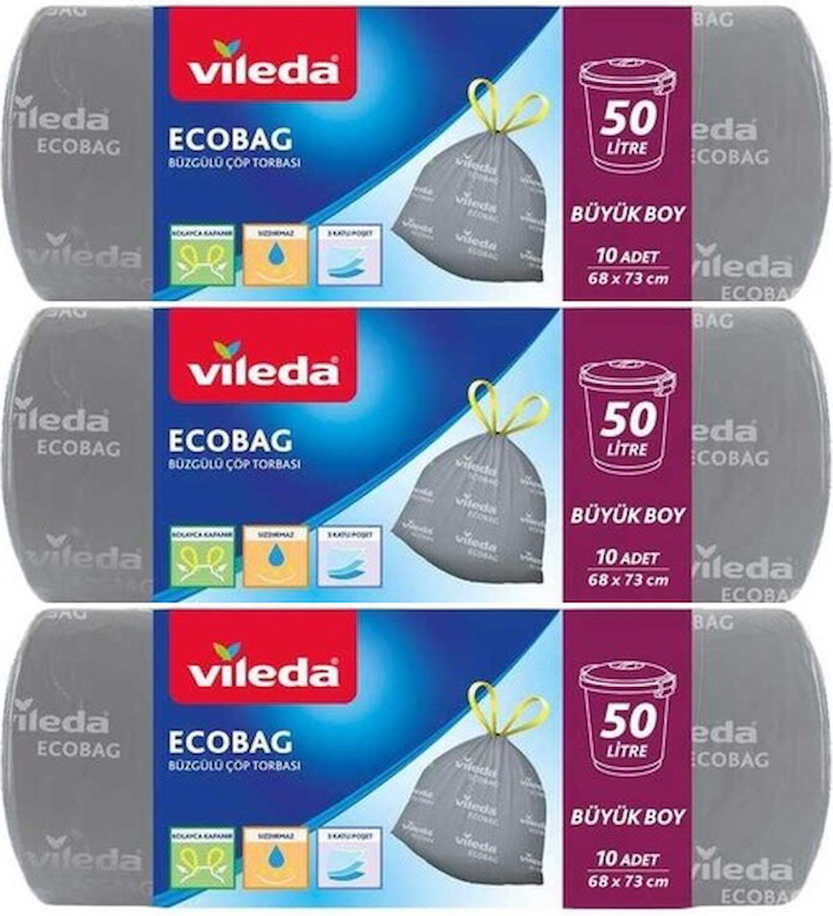 Vileda Ecobag Büzgülü Çöp Torbası 68X73CM Büyük Boy 30 Lu Set (3PK*10)