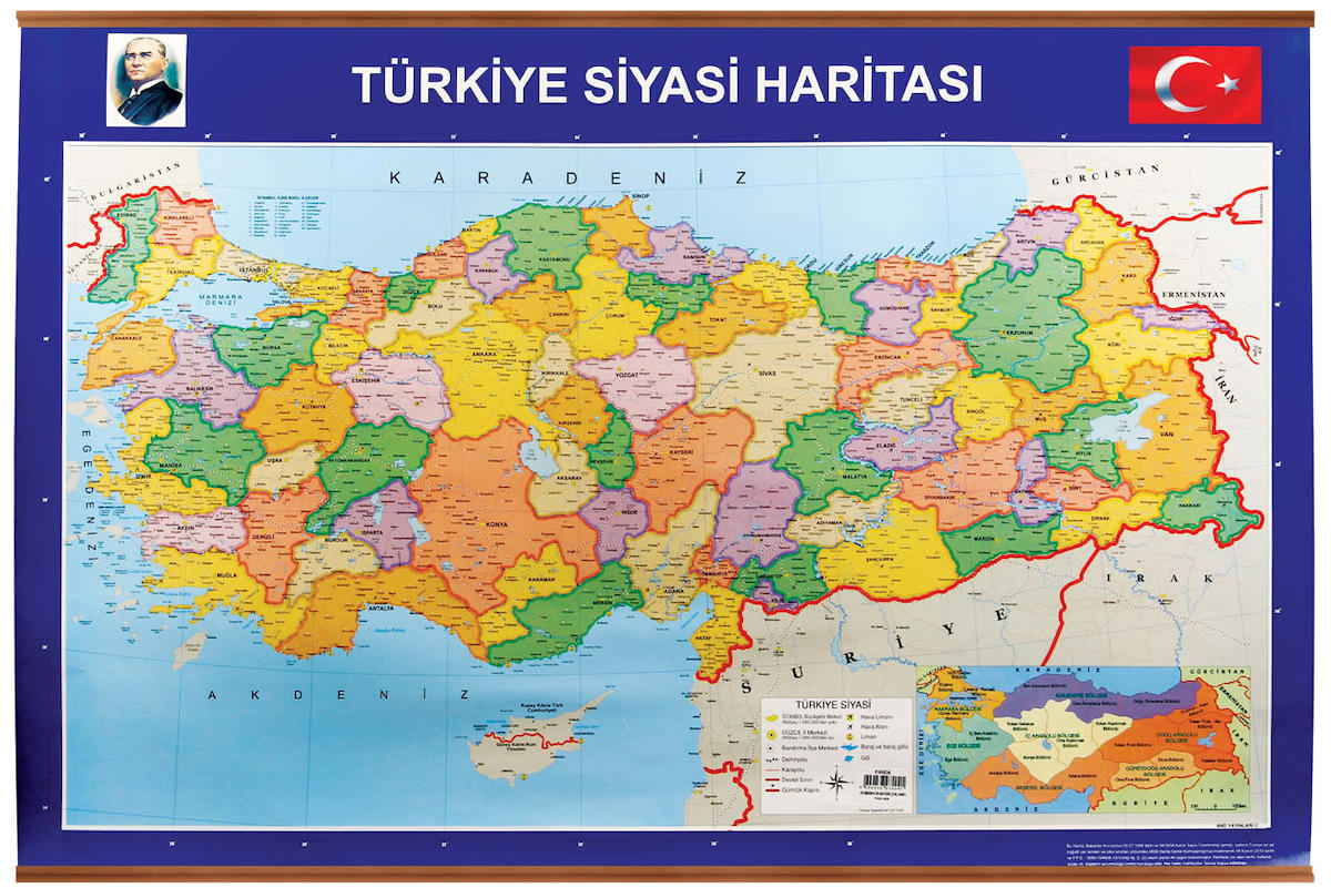 70X100 CM TÜRKİYE SİYASİ + RULO FİZİKİ ÇITALI HARİTA-PAN403