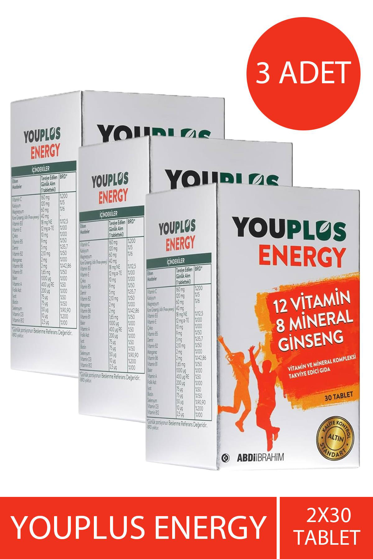 Youplus Energy Vitamin Mineral Kompleksi 30 Tablet 3 Adet