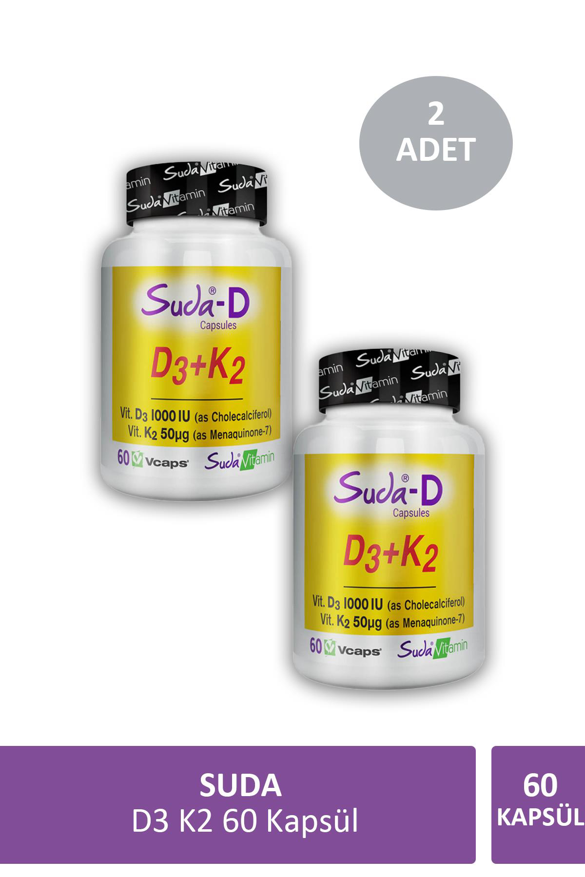 Suda Vitamin D3 K2 60 Kapsül X 2 Adet