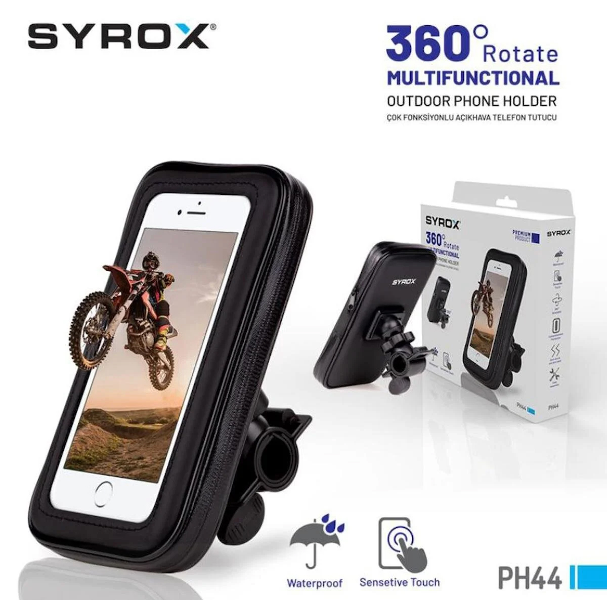 Syrox PH44 Motosiklet Telefon Tutucu + Kılıf Koruma