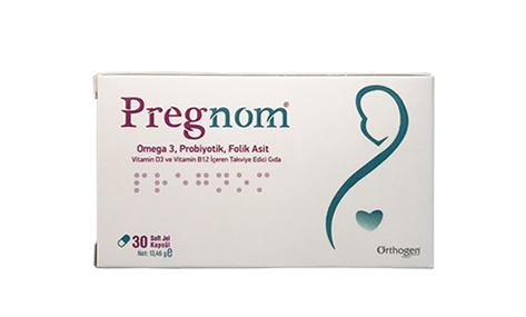 Pregnom Omega 3, Probiyotik, Folik Asit, Vitamin D3 ve Vitamin B12 içeren Takviye Edici Gıda 30 Kapsül