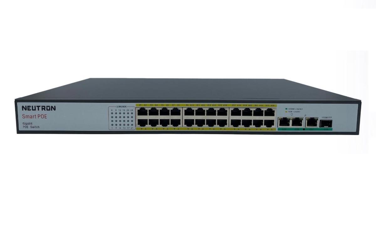 Neutron NT-PS24-320 24 Port Poe 3 port GB Uplink 1 Port GB SFP 250 Metre 320W Poe Switch