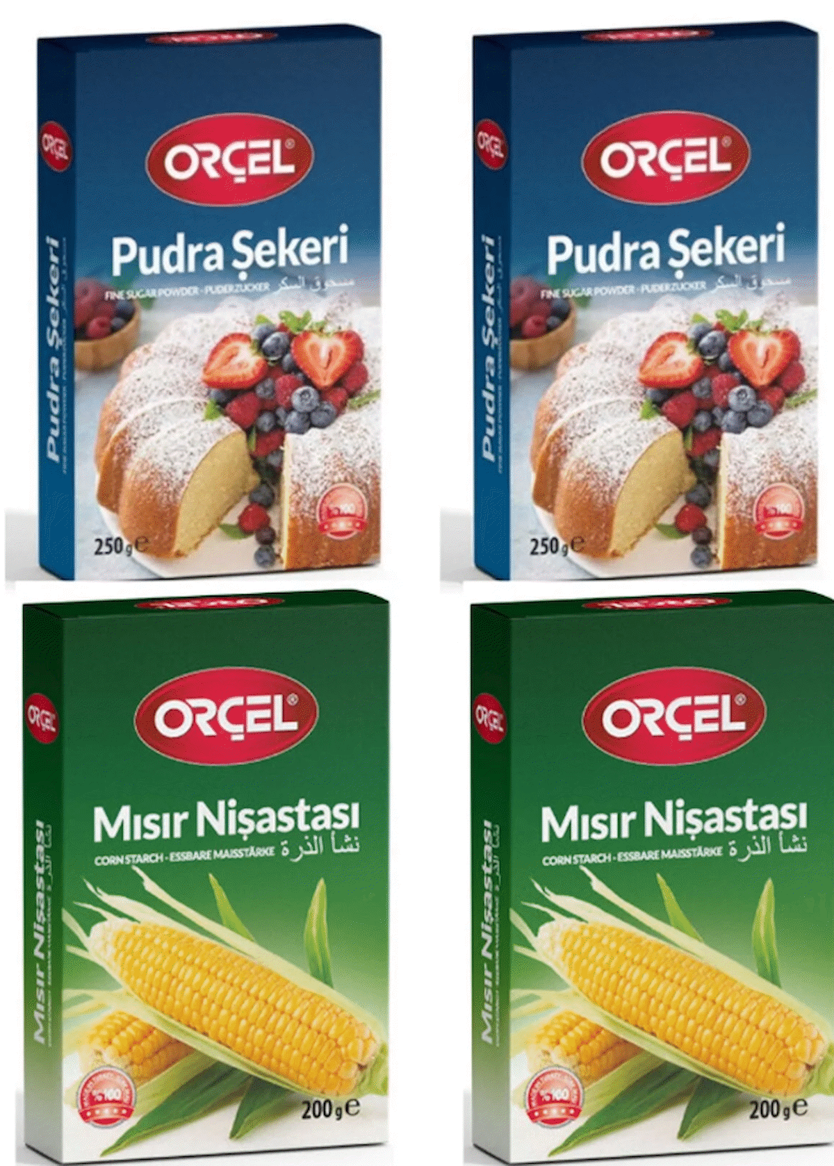 Orçel Pudra Şekeri 2x250gr. + Orçel Mısır Nişastası 2x200gr. SET