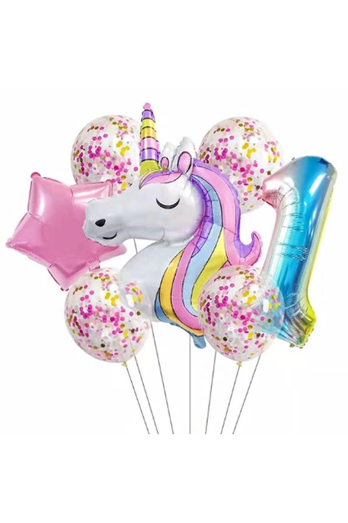 Unicorn Balon Folyo Set Konsept Doğum Günü Set Yaş 1