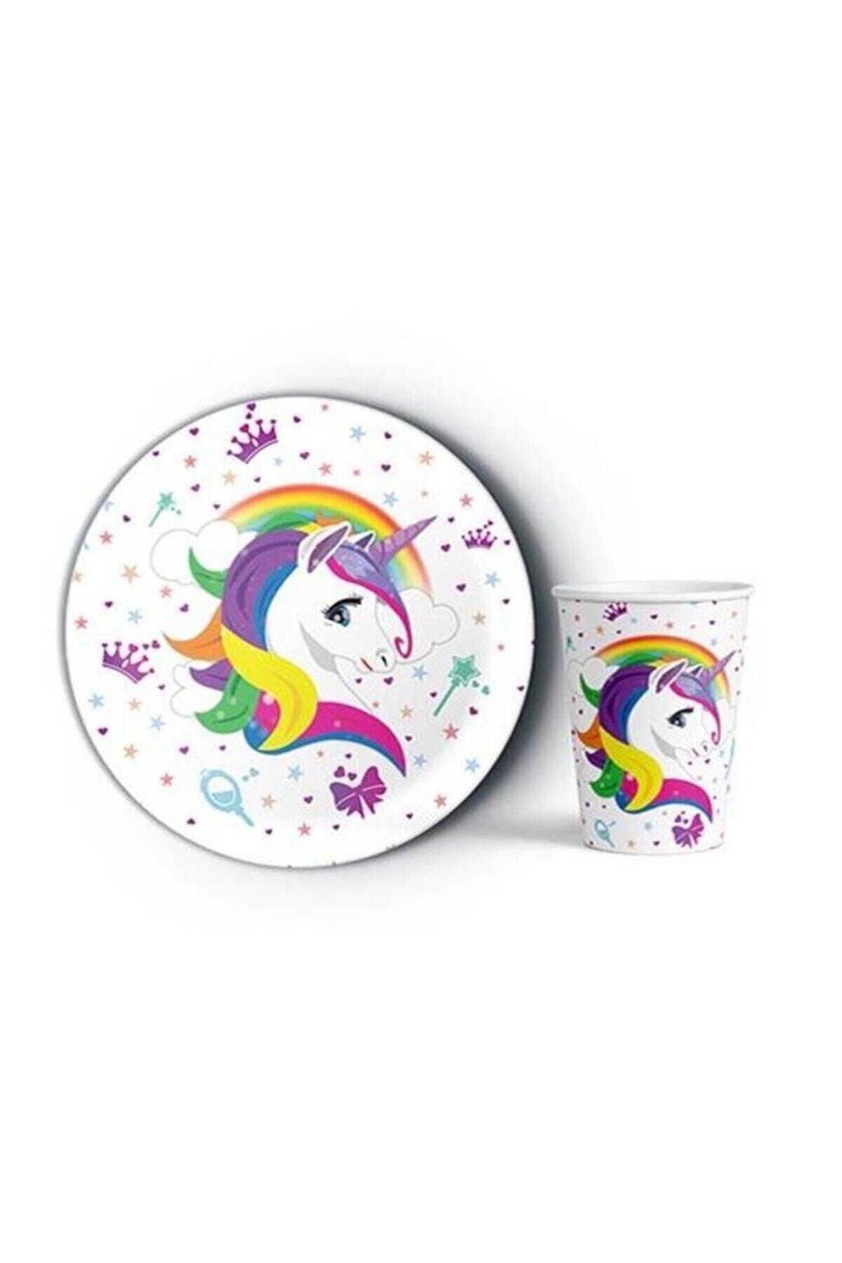 Unicorn Temalı Karton 8 Tabak 8 Bardak