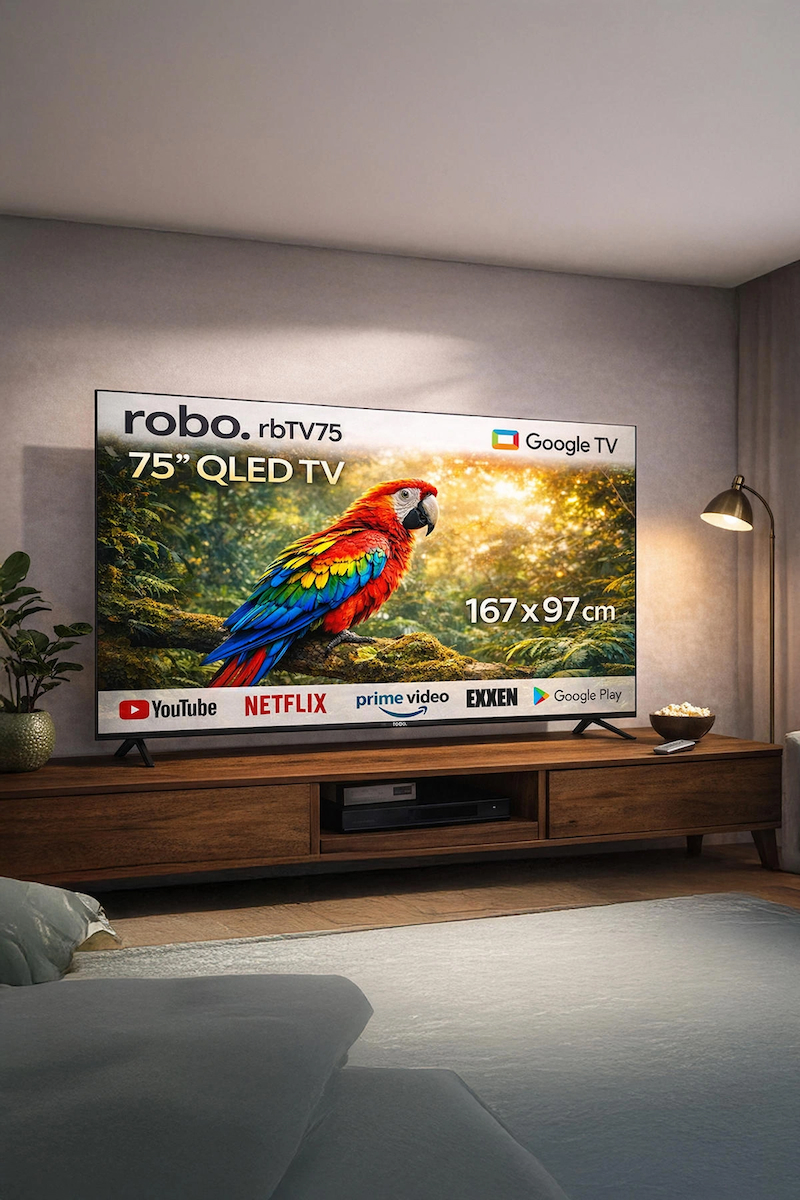 robo 75 inç 190 Ekran 4K Ultra HD Uydu Alıcılı Smart QLED Google TV