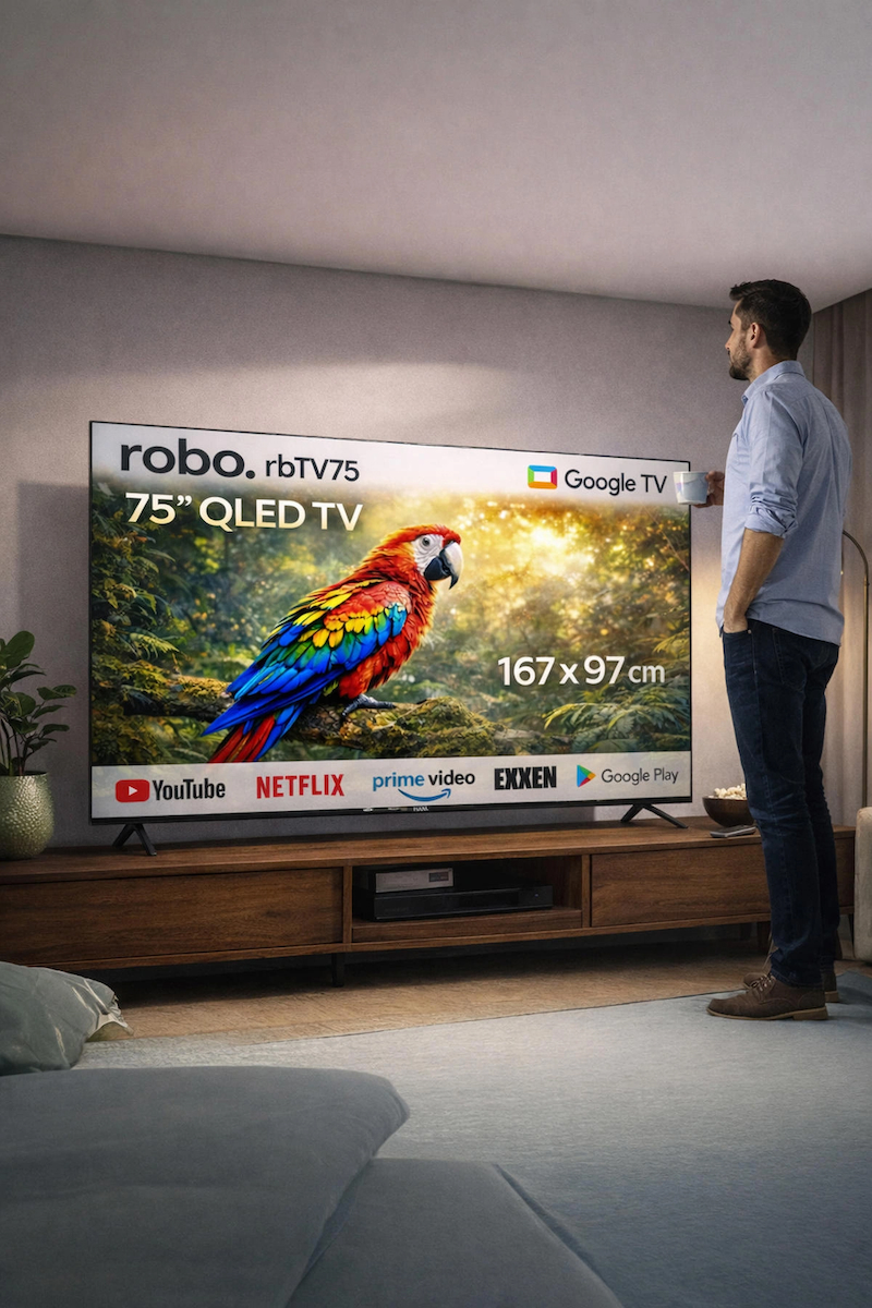 robo 75 inç 190 Ekran 4K Ultra HD Uydu Alıcılı Smart QLED Google TV