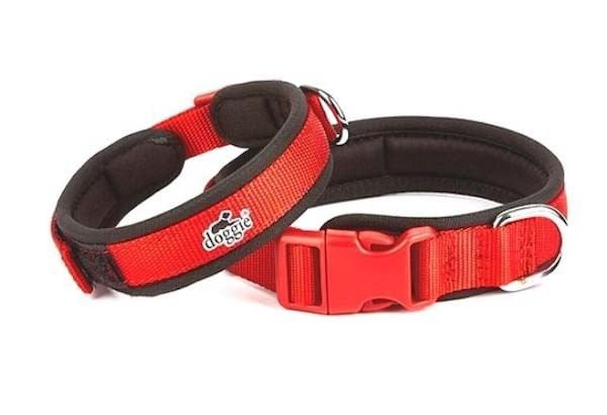 Doggie Havalı Dokuma Köpek Boyun Tasması Medium Kırmızı 1.5x30-40 Cm