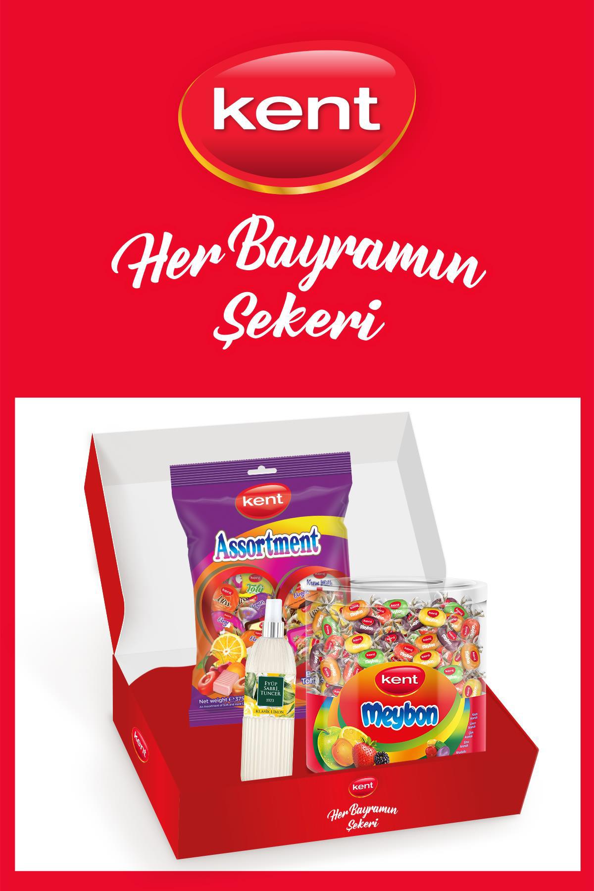 Kent Assortment & Meybon Mini Meyveli Karışık Bayram Şekeri 2'li - Eyüp Sabri Tuncer Limon Kolonyası Hediyeli Paket 