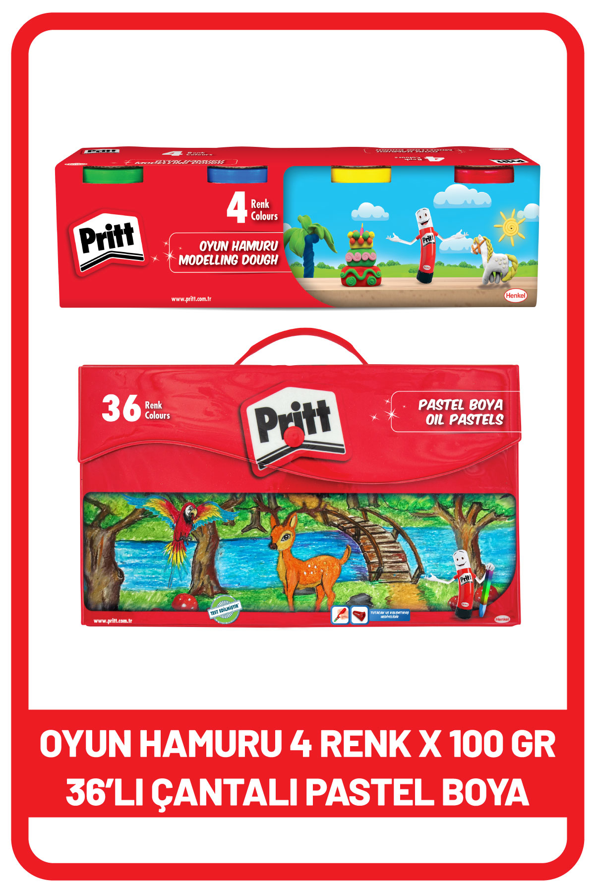 Pritt 36’lı Pastel Boya - Çantalı Ambalaj + Pritt oyun hamuru 4 renk x 100 gr 