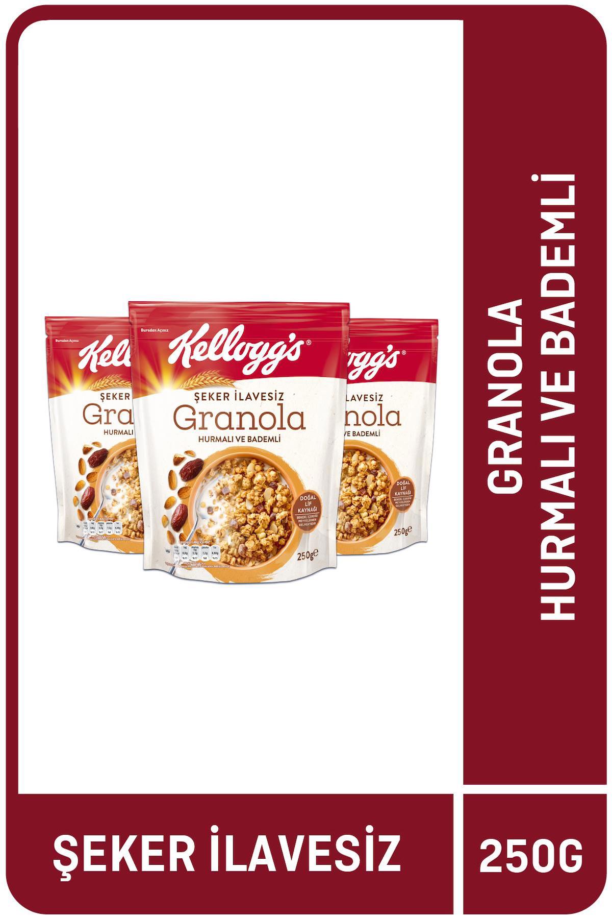 KELLOGG'S ŞEKER İLAVESİZ GRANOLA HURMALI VE BADEMLİ 250 GRAM x 3 ADET,