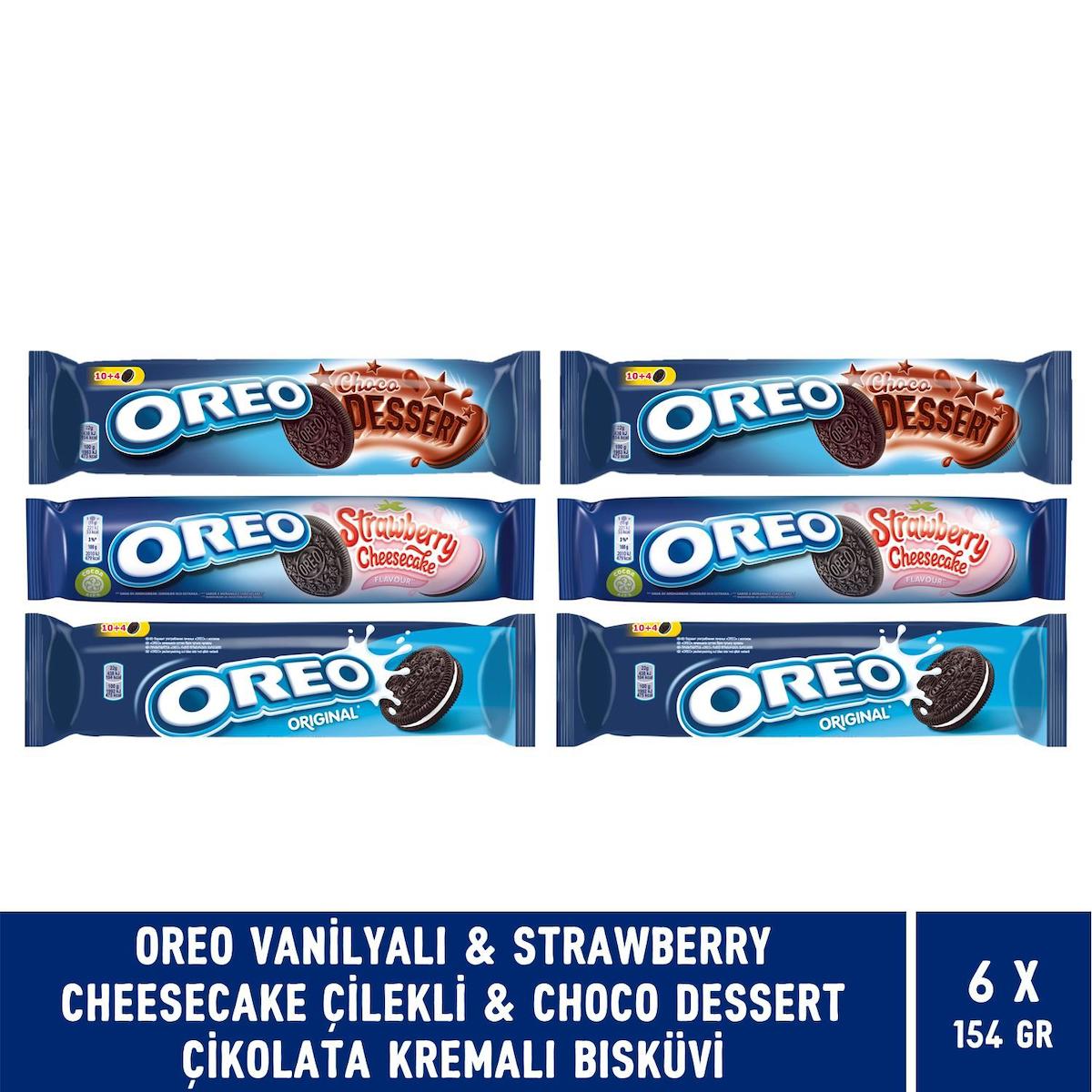 Oreo Vanilyalı & Choco Dessert & Çilekli Cheesecake 154 gr Bisküvi  - 6 Adet