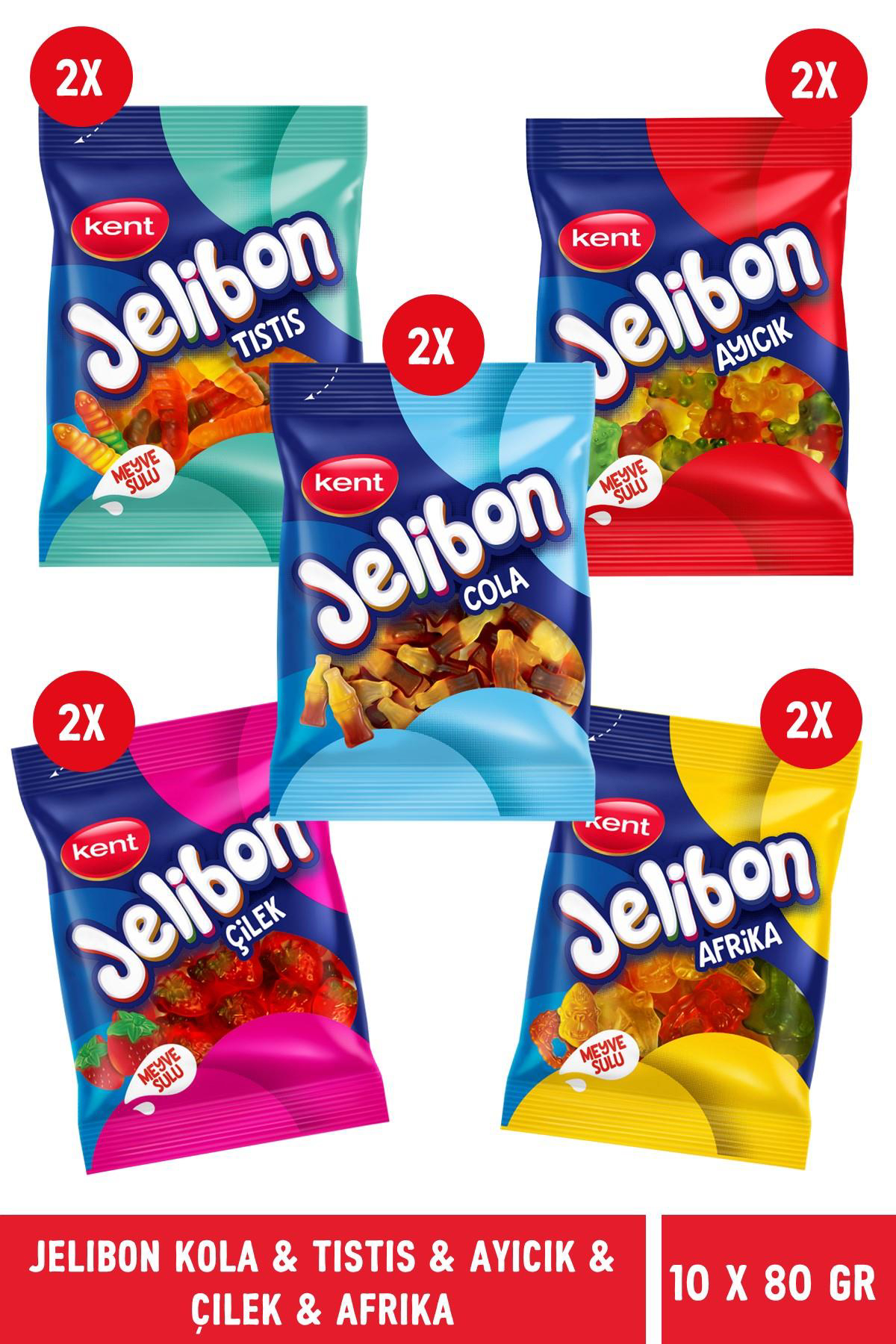 Jelibon Kola & Tıstıs & Ayıcık & Çilek & Afrika 80 gr - 10 Adet