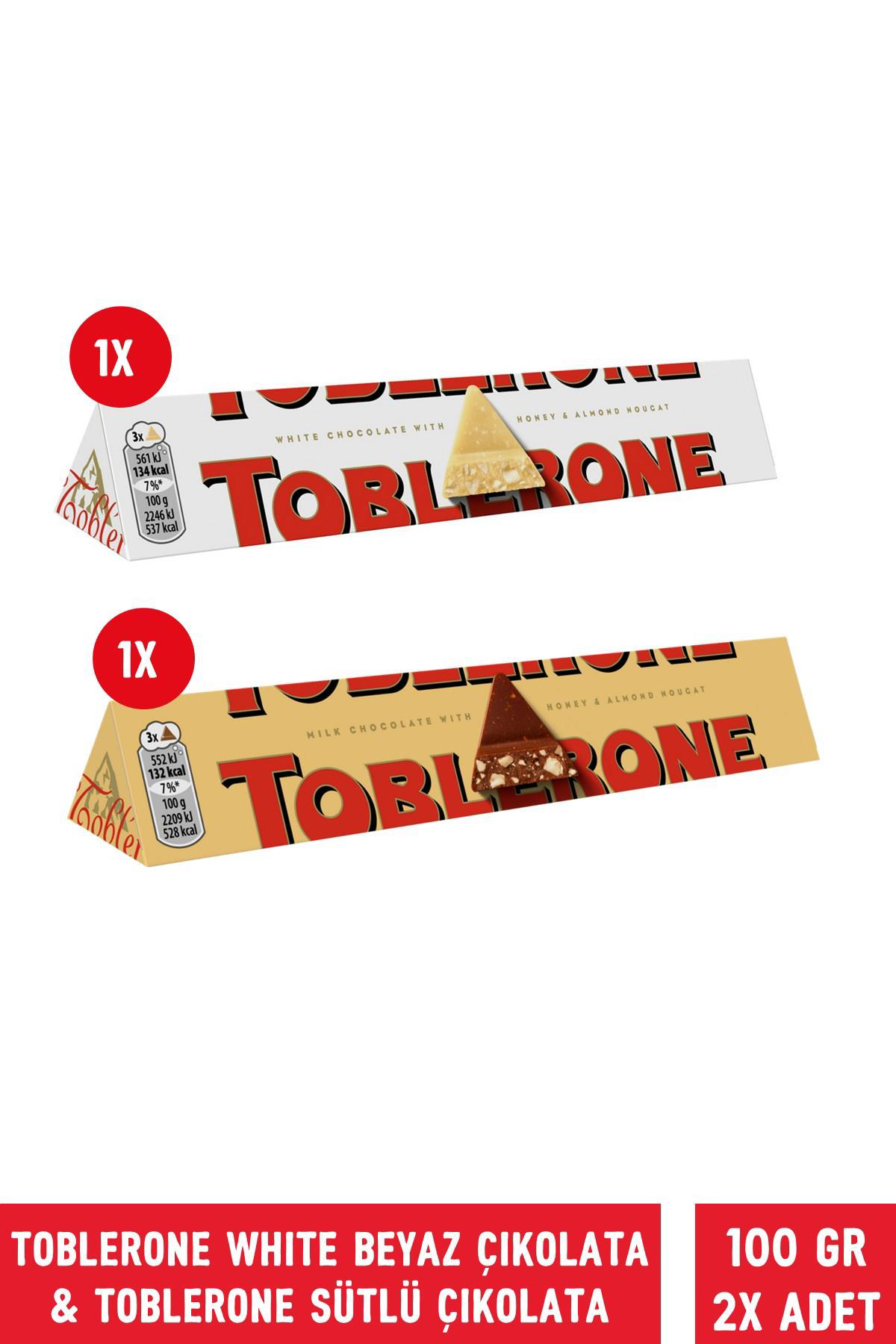 Toblerone White Beyaz Çikolata 100 gr & Toblerone Sütlü Çikolata 100 gr