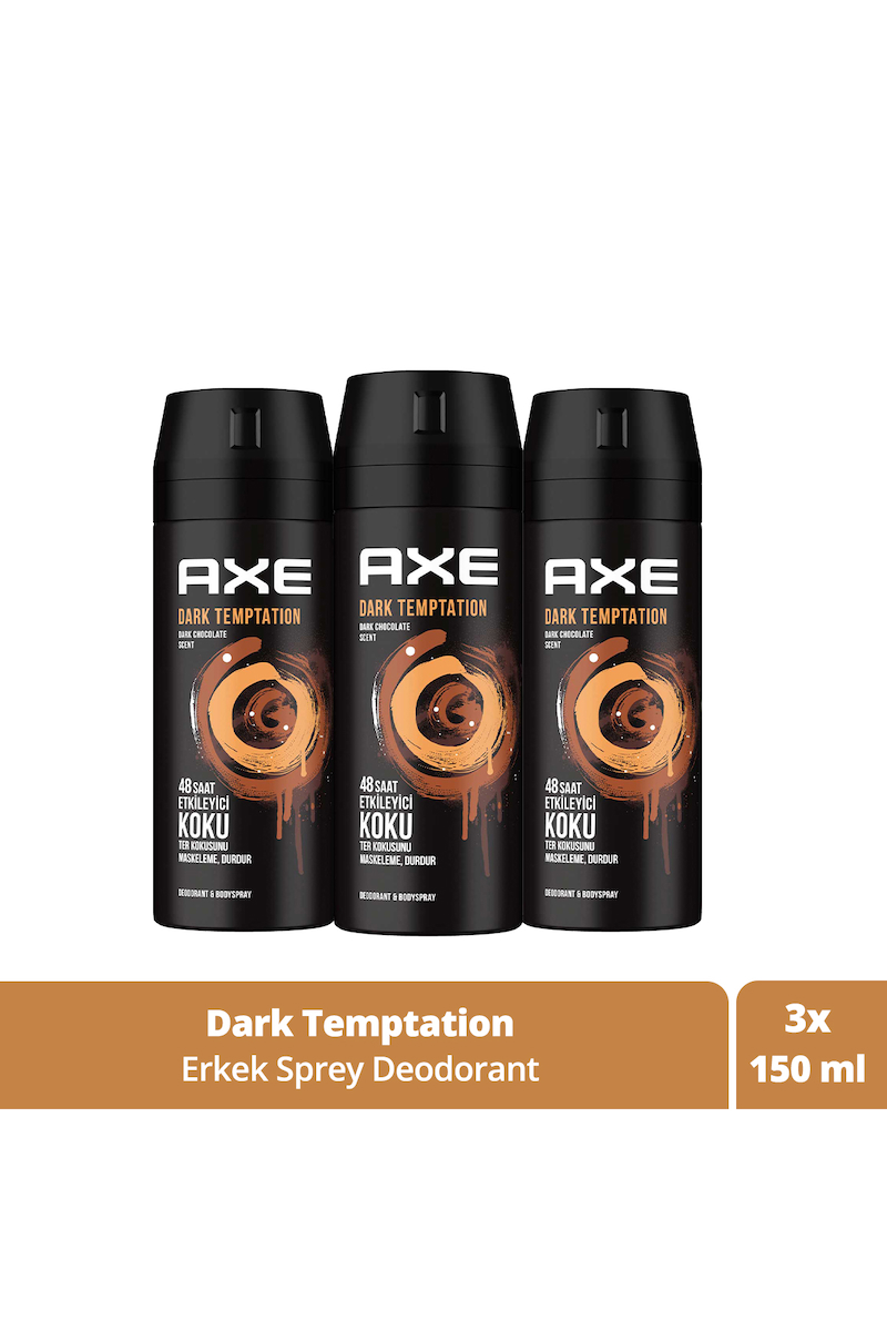 Axe Erkek Deodorant & Body Spray Dark Temptation 48 Saat Etkileyici Koku 150 ml x3