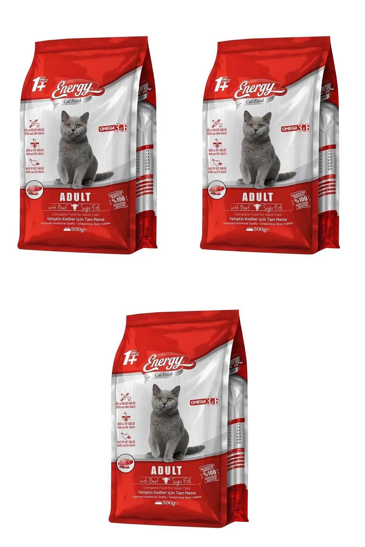 Energy Sığır Etli Yetişkin Kedi Maması 500 G - 3 Adet