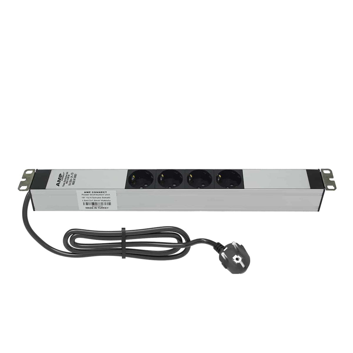 AMP CONNECT 19"1U 4'lı Schuko Direkt Bağlantılı Kabinet Grup Prizi (PDU)-16A 