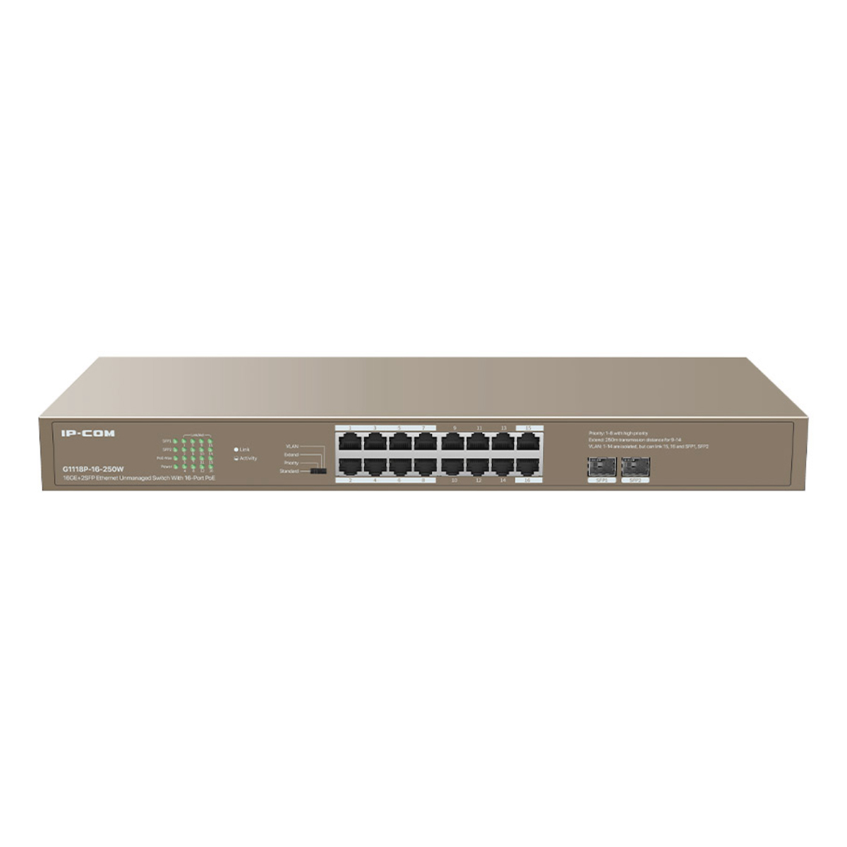 IP-G3318P-16-250W 16 PORT 10/100/1000 16 PORT POE 2 X SFP 250W CLOUD YÖNETİLEBİLİR RACK MOUNT SWITCH