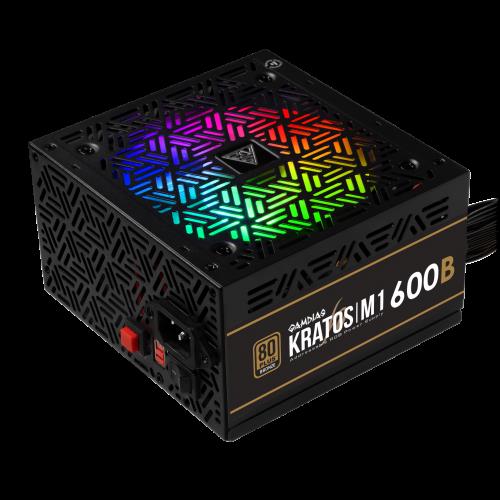 GAMDIAS KRATOS M1-600B, 600W, 80+ Bronze, Aktif PFC, RGB, GAMING, ATX, Power Supply (PSU)