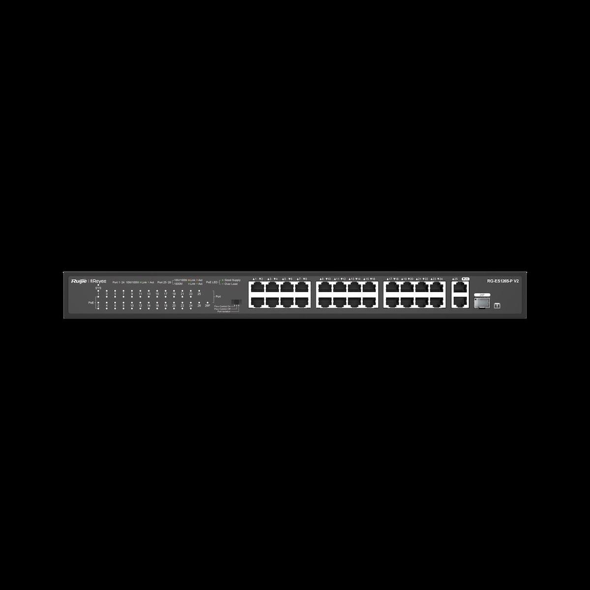 RUIJIE RG-ES126S-P 24 PORT 10/100 24 PORT POE+ 1X UPLINK + 1XSFP 370 WATT YONETILEMEZ RACK MOUNT SWITCH